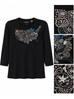 MICHAEL SIMON t shirt beaded USA black MEDIUM patriotic wearable art silk